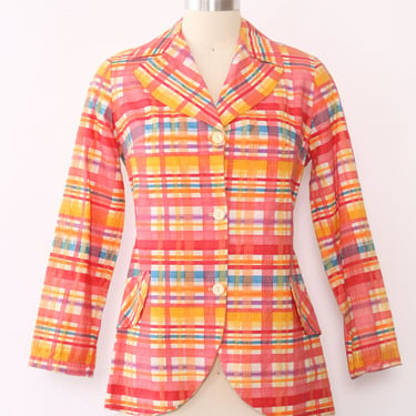 1970s Fruity Picnic Plaid Blazer S/M