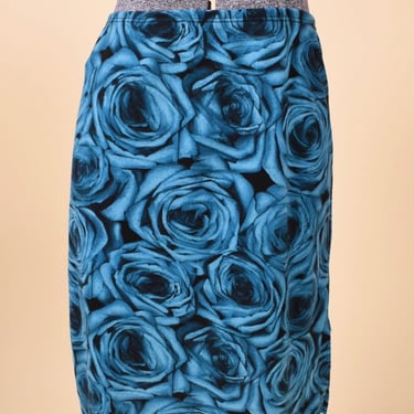 Cobalt Blue Photoreal Rose Collage Skirt By La Belle, S/M