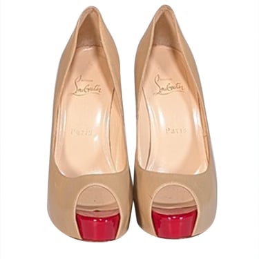 Christian Louboutin - Beige Leather Peep Toe Heels Sz 8.5