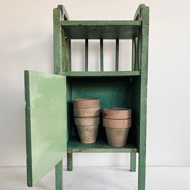 Shabby Green Small Cabinet Cupboard BARN FIND Farmhouse Handmade Greenhouse Potting Bench Garden Shed Tools Storage Plant Stand Furniture 