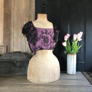 French Lace Silk Bodice, Lavender Silk, Black Chantilly Lace, Victorian Era, Restoration Project, Period Clothing 