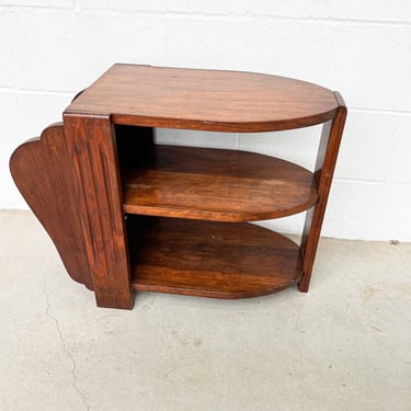 Art Deco Wood Side Table Shelf with Magazine Holder 