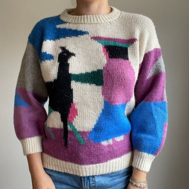 Vintage Handmade Womens Alpaca Wool Geometric Cottagecore Folk Sweater Sz M 