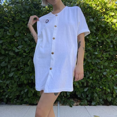 80's Terry Cloth Tent Dress / Marine Club Oversized Tunic Top Mini Dress  / Towel Dress / Terry Cloth / Swimsuit Tunic Cover Up 