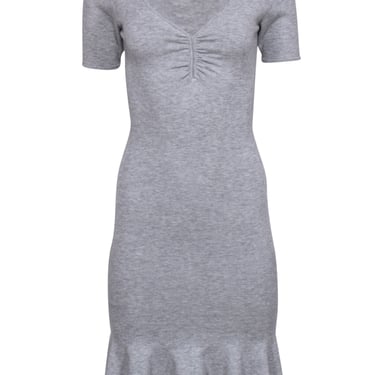 Milly - Grey Short Sleeve Knit Dress W/ Flounce Hem Sz S