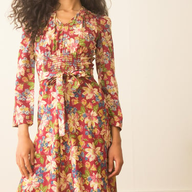 Rare 1970s Does 1930s "Bumpkins" Floral Cotton Maxi Dress 