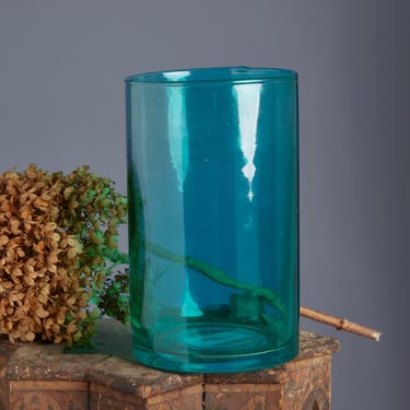 Hand Blown Aqua Colored Flashed Glass Vase from Marrakesh