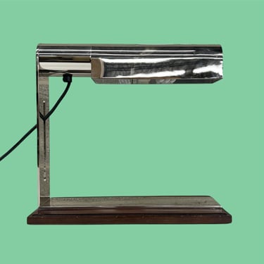 Vintage Desk Lamp Retro 1990s Louis Baldinger and Sons Inc + Architectural Lighting + Chrome + Walnut Wood + Contemporary + Home Decor 