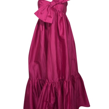 Atsu - Magenta Taffeta Bow One Shoulder Maxi Dress Sz S