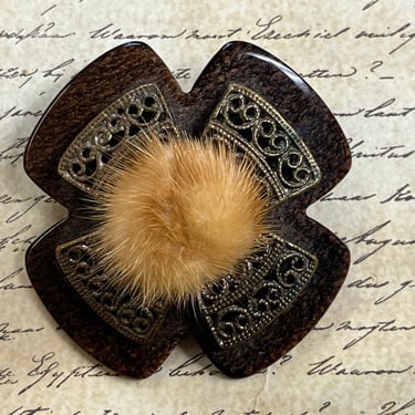 lucite and mink brooch 1940s fur early plastics cross pin 