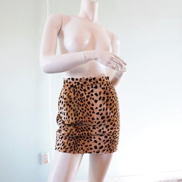 fuzzy faux-fur 1990s leopard mini skirt 