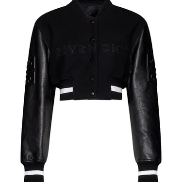 Givenchy Women Wool And Leather Cropped Varsity Jacket