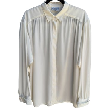 Evan-Picone Vintage Womens Cream Long Sleeve French Cuff Dressy Blouse Shirt 16