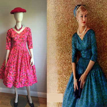 Ready In My Ensemble - Vintage 1950s 1960s Bold Fuchsia & Red Floral Cotton Dress 