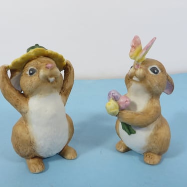 Vintage Easter Rabbit Figurines - Miniature Porcelain Rabbit Figurines 