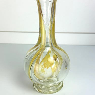 Vintage Michael Nourot Studio Art Glass Vase w/ Tendrils Signed CMC NBG 7.5