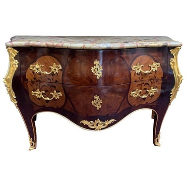 Early 20th Century Louis XV Style Gilt Bronze Marquetry Commode