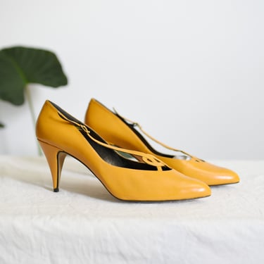 Leather Brian Jeffery Mustard Yellow Heels - 10M 