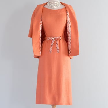 Fabulous 1950's Cantaloupe Silk & Linen Two Piece Set From Saks / Waist 30