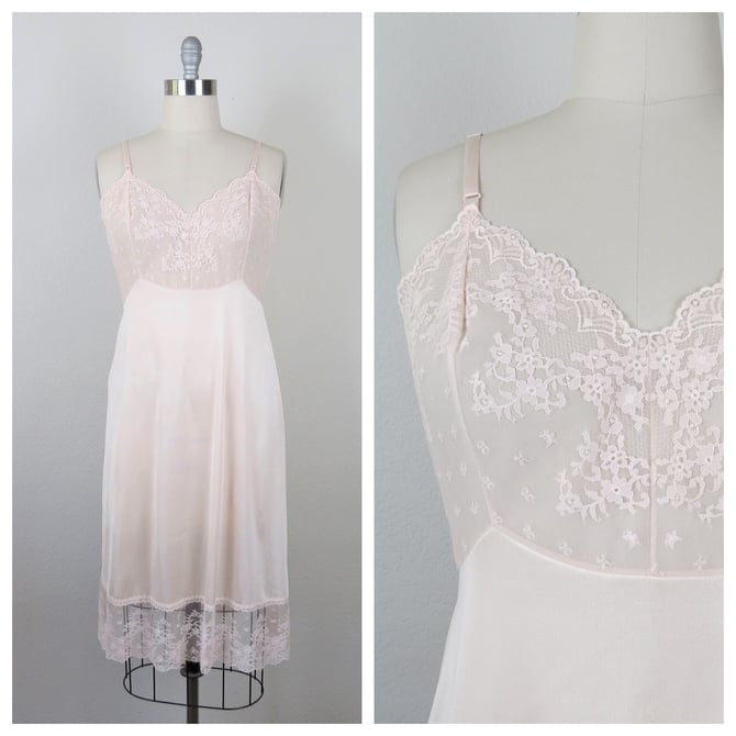 Vintage Vanity Fair dress slip, 1970s, lace bodice, full slip, slip dress, lingerie, 36" bust, medium 