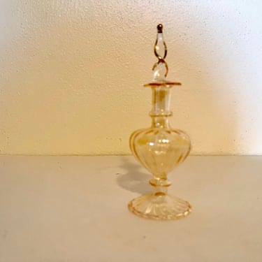 Vintage 90s Hand Blown Egyptian Glass Iridescent Perfume Bottle With Gold Trim 