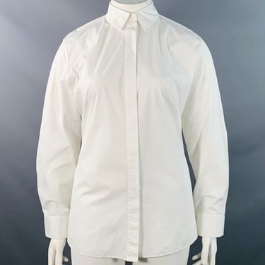 THEORY Size L White Cotton Blend Hidden Placket Shirt