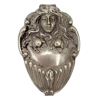 Sterling Silver Art Nouveau Female Portrait Chatelaine Belt Clip 