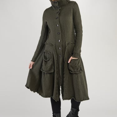 High Neck Tailored Fit Full Length Knit Coat in BLACK Only