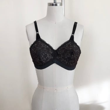 Vintage Black Lace Bra, 34B 1960s Bombshell Underwire Brassiere