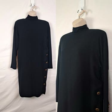 Vintage 90s / 80s Black Shift Dress, Size Medium 