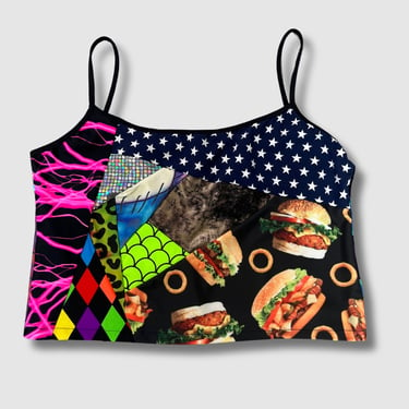 colorful 'all-over reroll' cropped tank top (m)