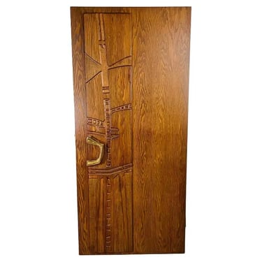 Federico Armijo Carved Oak Interior Door With Custom Bronze Pulls 