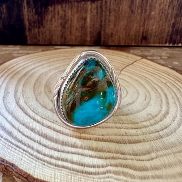 CHUNKY TURQUOISE and Sterling Silver Ring | Native American Navajo Southwestern Jewelry | J Sterling Hallmark | Size 12 