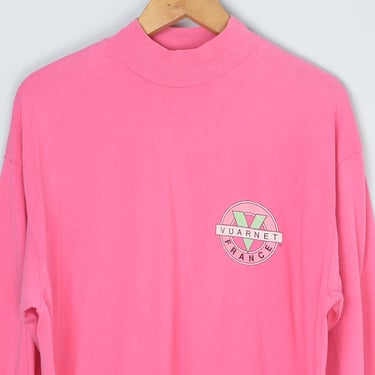 Vintage 90s Vuarnet Long Sleeve T-Shirt - skiing, ski wear, pink, neon - Men's L 