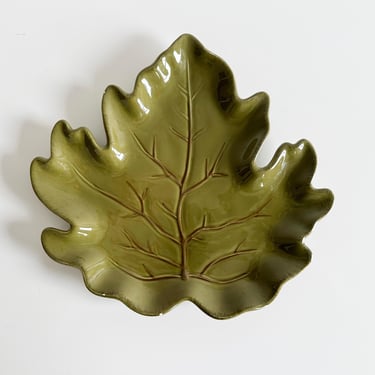 Ceramic Maple Leaf Stoneware Olive Green Decorative Plate by Design PAC 