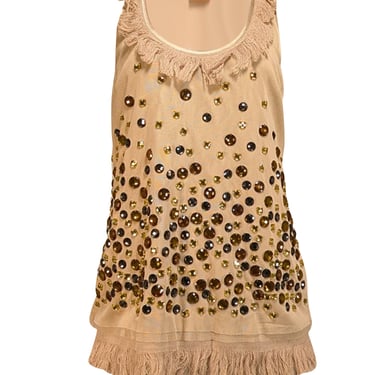 Tory Burch - Beige Silk Tulle Embellished Top Sz 6