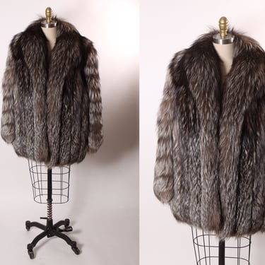Late 1970s Early 1980s Black, White and Silver Long Sleeve Plush Fox Fur Coat by Saga Fox -M 