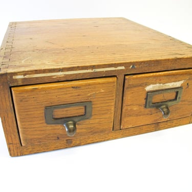 Two Drawer Wood Index Cabinet Card Catalog 