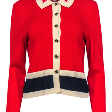 St. John - Red &amp; Navy Colorblocked Knit Jacket w/ Cream Trim Sz 2