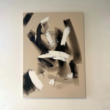Large abstract painting 50” by 36” , textured painting , black and white 