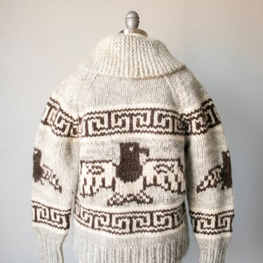 1970s Cowichan Sweater Wool Thunderbird Cardigan S 