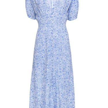 Faithfull the Brand - White w/ Blue Floral Print Short Sleeve Maxi Dress Sz 4