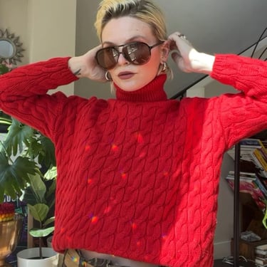VTG Red Cableknit Turtleneck Sweater 