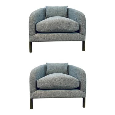 Modern Gray Tweed Club Chairs Pair