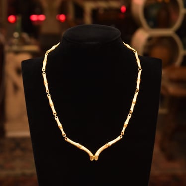 Vintage 1960's Crown Trifari Bamboo Link Gold-Tone Necklace, Valentines Day Gift, 16.5