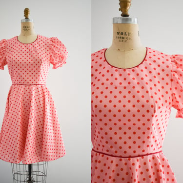 1960s/70s Pink and Red Polka Dot Dress 
