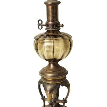 Restored Traditional Brass & Brown Glass Table Lamp