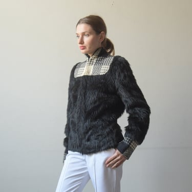 3273o / 1970s woven plaid faux fur jacket 