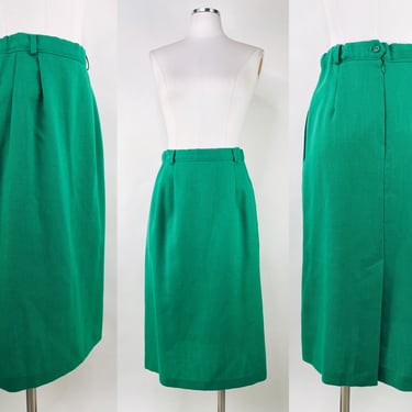 Vintage 80s Kelly Green High Waist Business A Line Skirt w Belt loops by ILGWU USA Small / Petite Medium | St. Patricks, Emerald, Boss Babe 