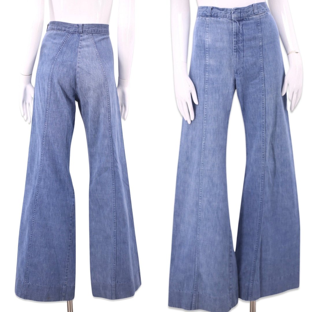 Faded Glory Dual Zipper 70s Vintage Bell Bottom Cotton Denim Jeans